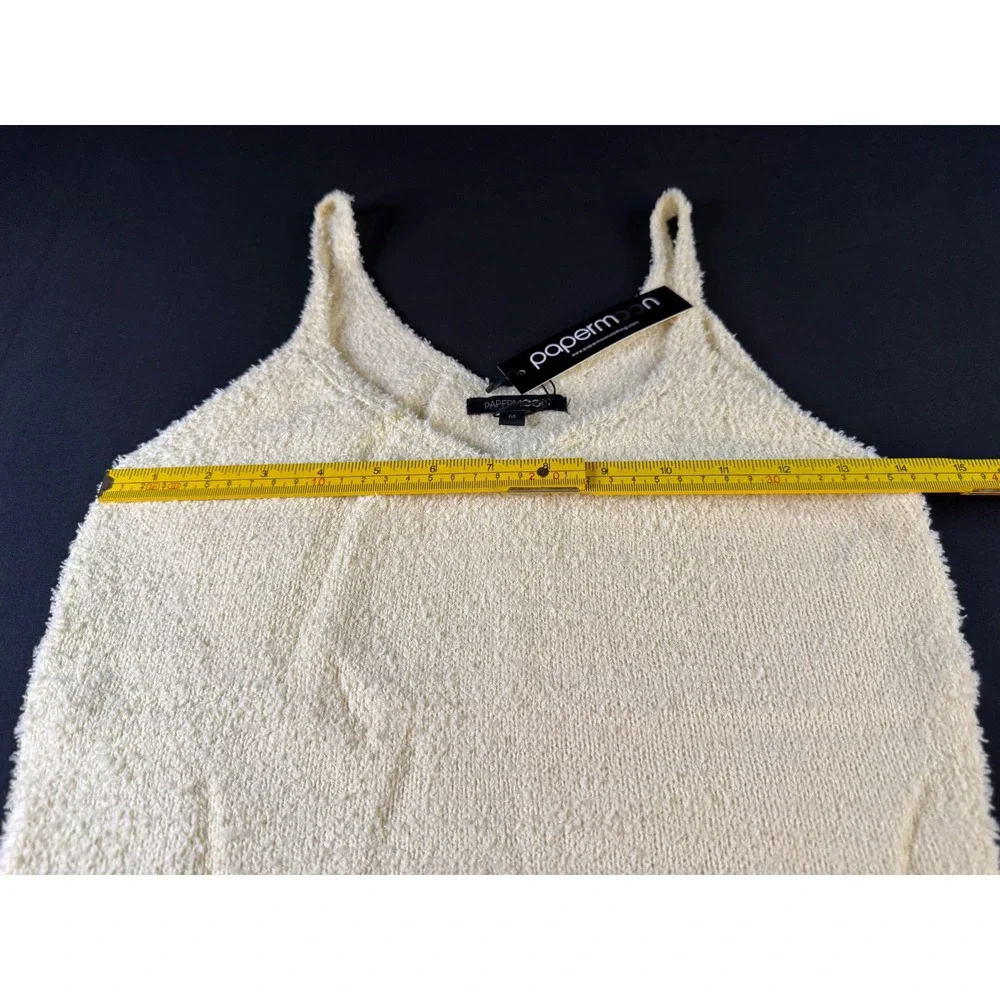 Paper Moon Cream Fuzzy Knit Sleeveless‎ V-Neck Midi Dress PD15824 Womens Size M